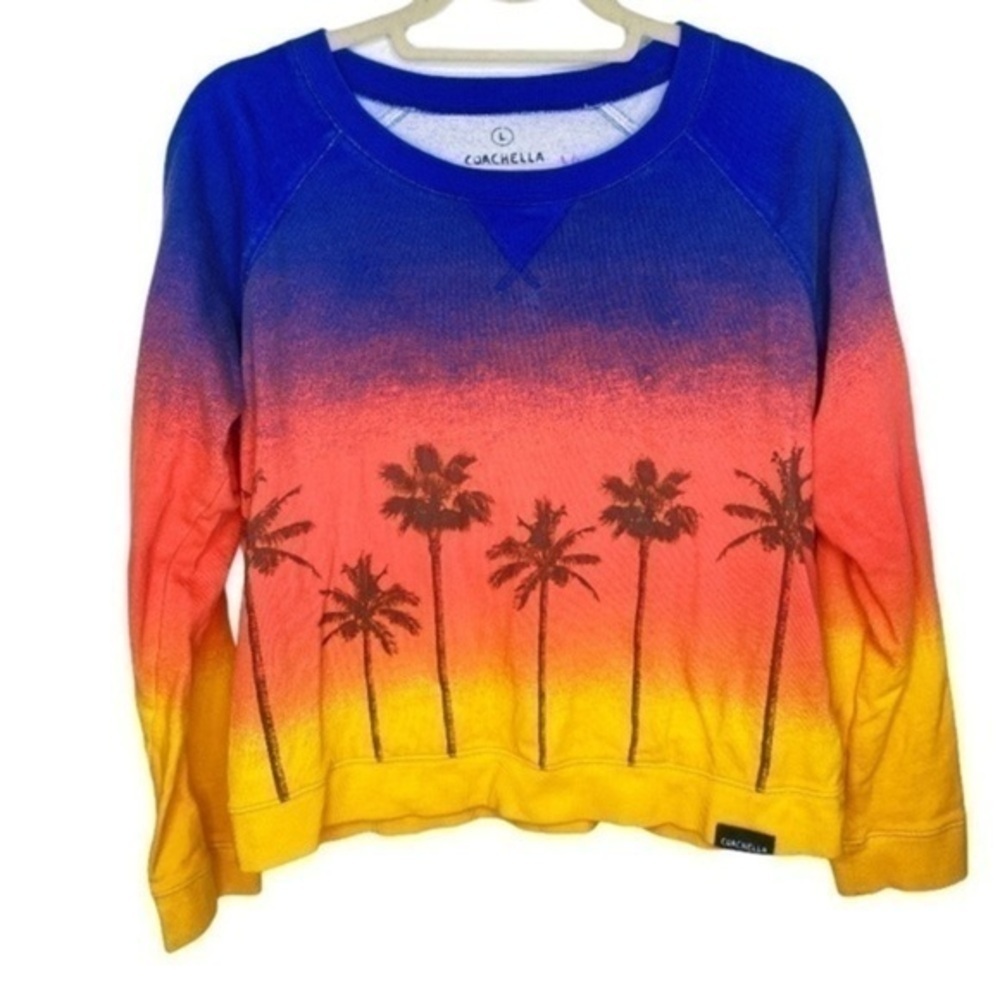 COACHELLA Palm Tree Ombre Sweatshirt Large